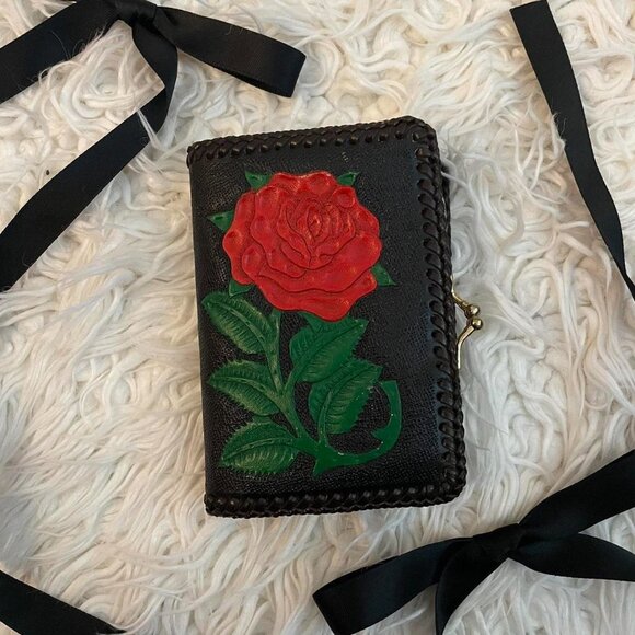 Vintage 1960s Hand-Tooled Leather Rose Purse - Picture 2 of 5